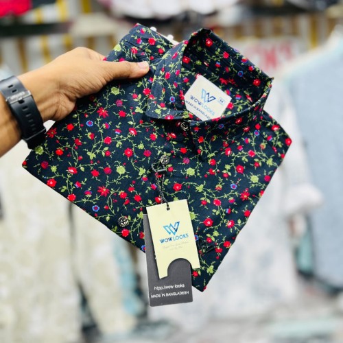 Cotton Stripe/Print Shirt