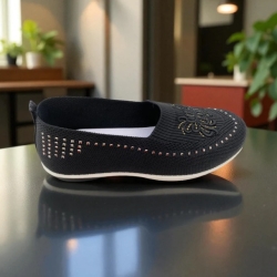 Ladies Black Lace Knit Loafer — Soft Elegance Edition